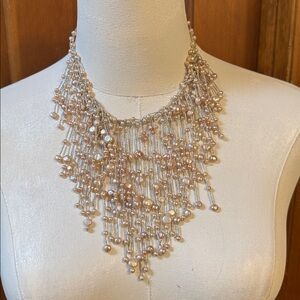 Elegant Silver & Pink Pearls Chain Necklace